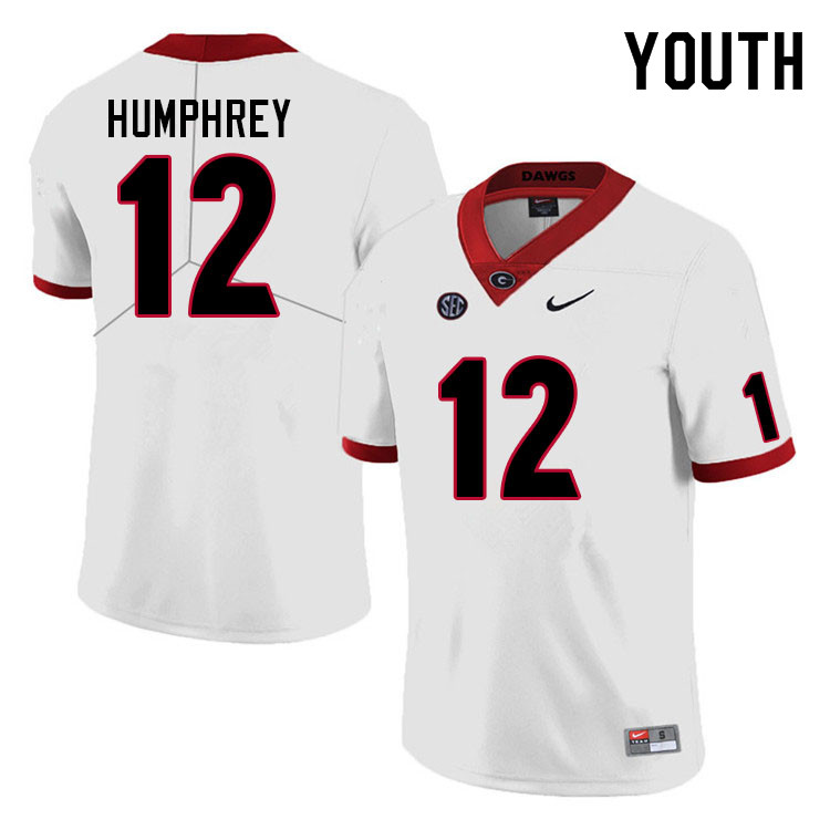 Youth #12 Julian Humphrey Georgia Bulldogs College Football Jerseys Sale-White - Click Image to Close